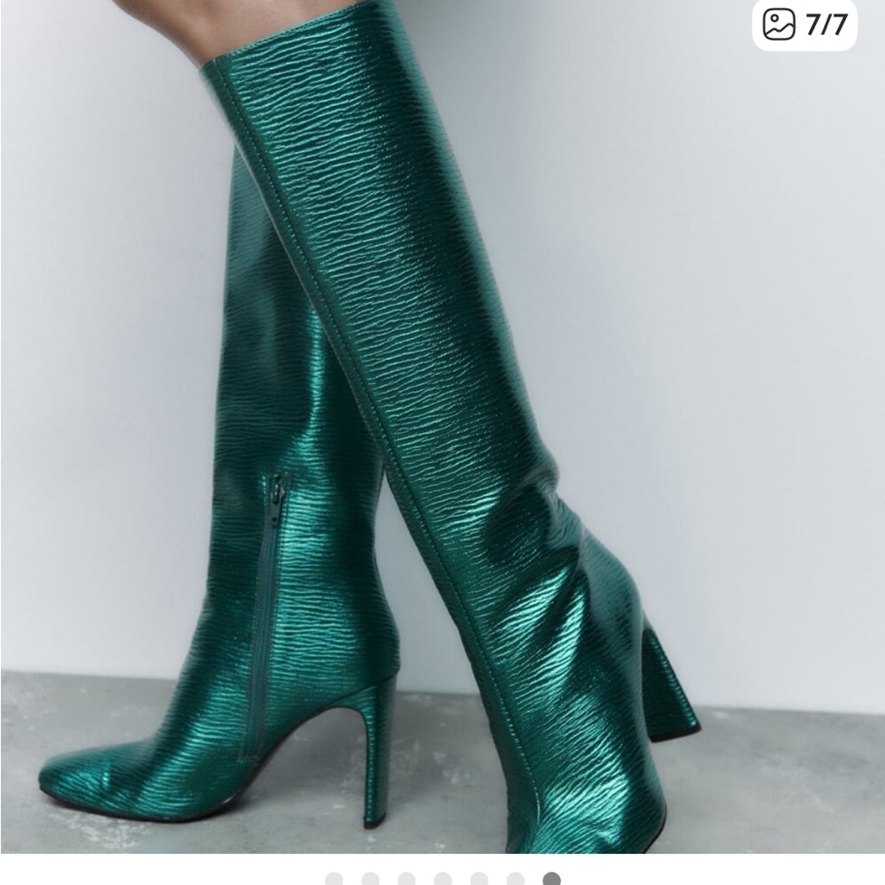 Zara Metallic Green Heeled Boots